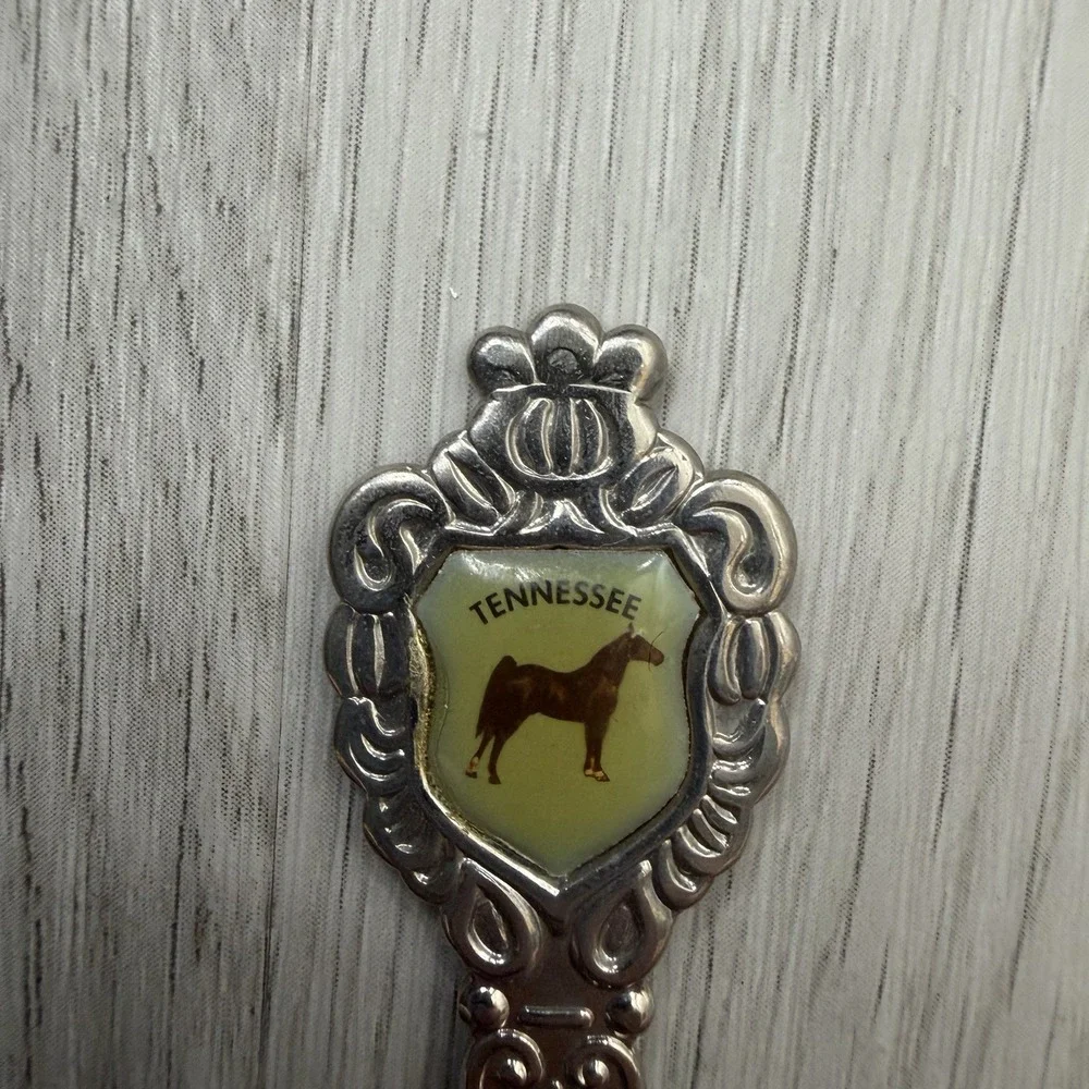 Tennessee Souvenir Spoon Enamel Walking Horse Ornate Silver Tone